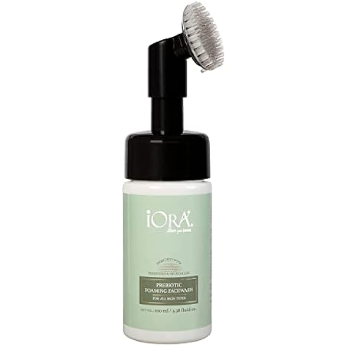 iOra PREBIOTIC FOAMING FACEWASH WITH SILICONE BRUSH - ORGANIC CLEANSER WITH SUPERFOODS AND SEABUCKTHORN EXTRACTS, 100 ML (PACK OF 1) - Image 1